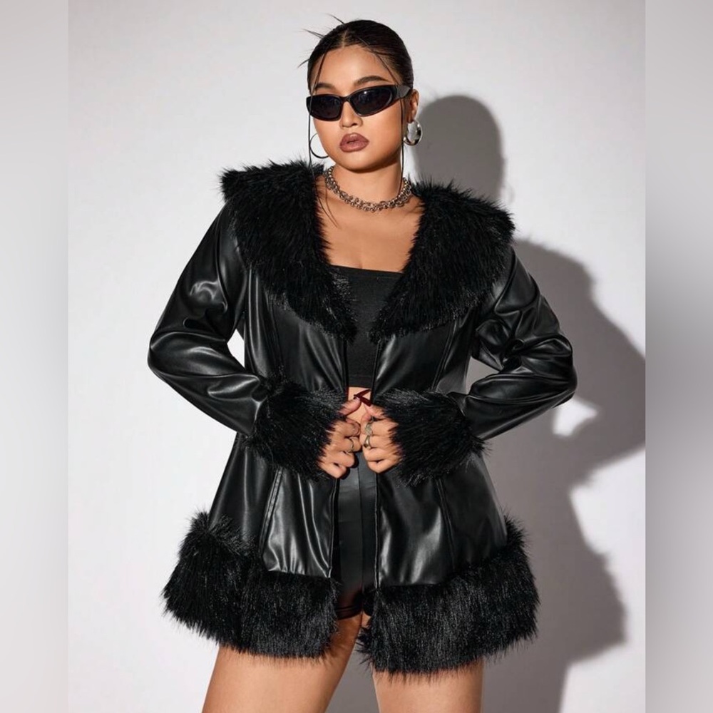 A must have faux leather faux fur plus size fitted jacket
